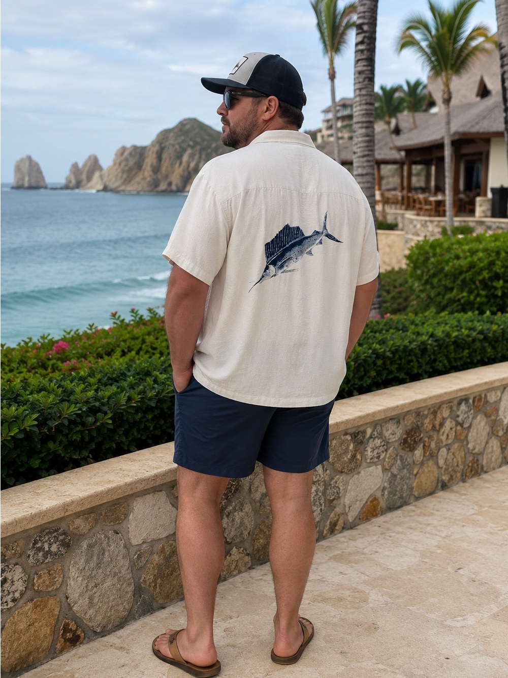 Bugle Boy Classics XXL Silk Rayon Sailfish Fishing Camp Shirt Coastal 90s